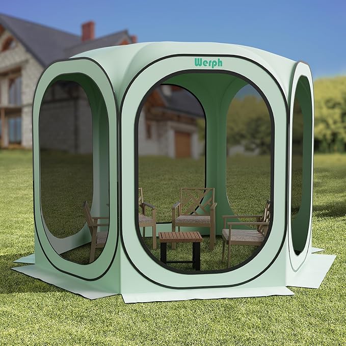 Screen Tent Pop-Up, Portable Tent Canopy with Mesh Mosquito Net, Screen House Room Canopy Shade 10x10 FT with Carry Bag for Patio, Backyard, Sports & Outdoors Activities, Green