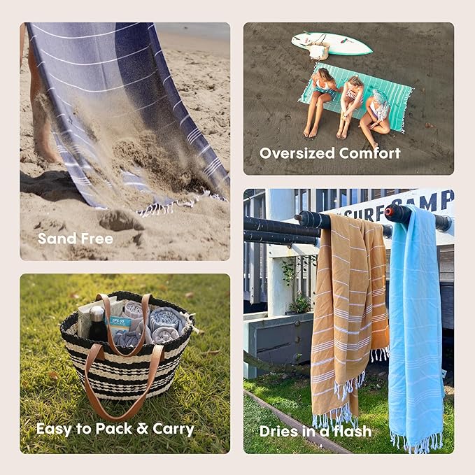 WETCAT Turkish Beach Towel Oversized (38"x71") 100% Turkish Cotton, Made in Turkey - Sand Free, Extra Large, Ultra Soft, Quick Drying, Compact & Lightweight for Travel - Honey Gold