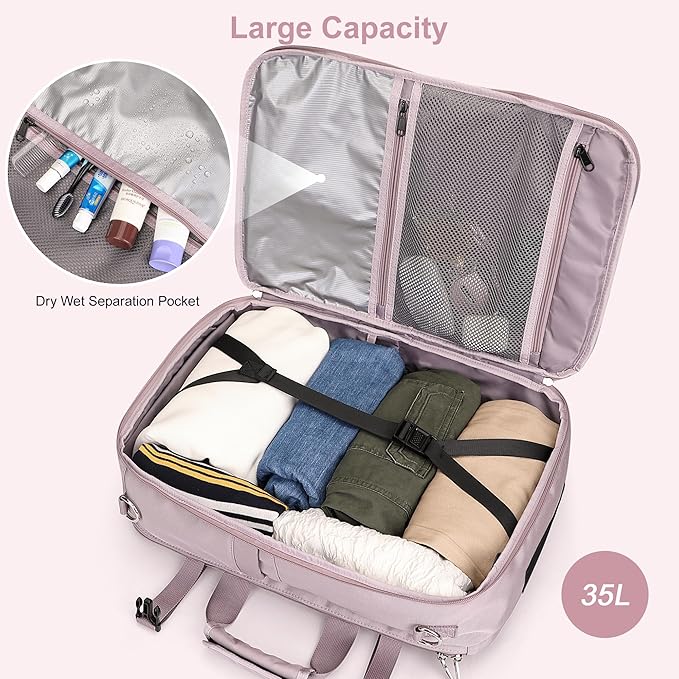 PIJUSHI Travel Backpack for Women Carry on Luggage Backpack Convertible Large Laptop Duffel Bag for Airplanes(PE049 Ashen Purple)
