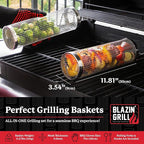 BLAZIN' GRILL Rolling Grill Basket | Rolling Grilling Baskets for Outdoor Grilling 2 Pcs | Barbecue Grill Set with BBQ Gloves | Portable Camping Net Rack Perfect for Vegetables, Seafood & Meat