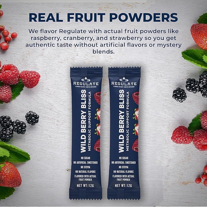 Regulate – Wild Berry Bliss Electrolyte Drink Mix | 30 Sticks | with Chromium & Electrolytes | Sweetened with Allulose & Monk Fruit | No Sugar, No Stevia | Vegan, Gluten-Free