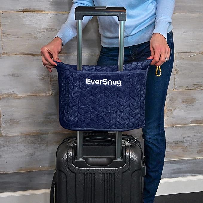 EverSnug Premium Travel Blanket Pillow - Soft 2 in 1 Airplane Blanket with Soft Bag Pillowcase, Hand Luggage Sleeve and Backpack Clip (Navy Blue)