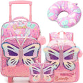 Kids Carry On Luggage with Wheels Softside Kids Suitcase for Girls Airline Approved & Girls Multi-function Carry Bag 4pcs Set