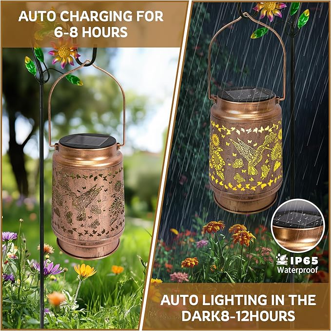 Solar Lanterns Outdoor Waterproof with Shepherd Hook, Hummingbird Garden Decor Solar Lights Outdoor, Birthday Gifts for Women, Mom, Gardens, Yards
