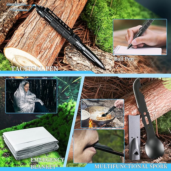 Survival Kits 37 in 1, Gifts for Men Dad Husband Valentine's Day, Emergency Survival Gear and Equipment, Camping Hiking Outdoor Adventure Cool Gadgets, Stocking Stuffers