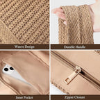 Beach Bags for Women - Straw Bag with Zipper, Soft Woven beach bag, Casual Straw Shoulder Bag for Daily Use
