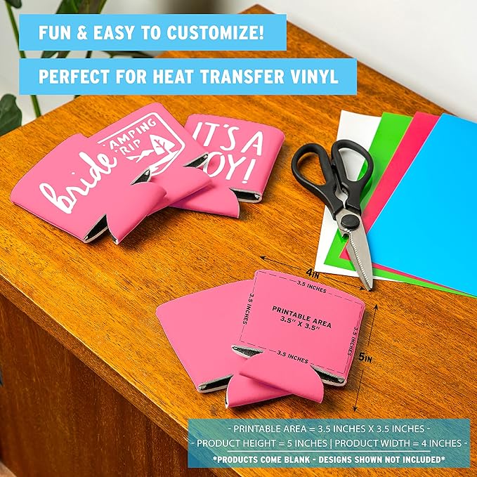 Blank Beer Can Coolers Sleeves (30-Pack) Soft Insulated Beer Can Coolies - HTV Friendly Plain Koolies in Bulk for Beer Cans & Bottles - Coolie Blanks for Vinyl Projects & Wedding Favors (Hot Pink)
