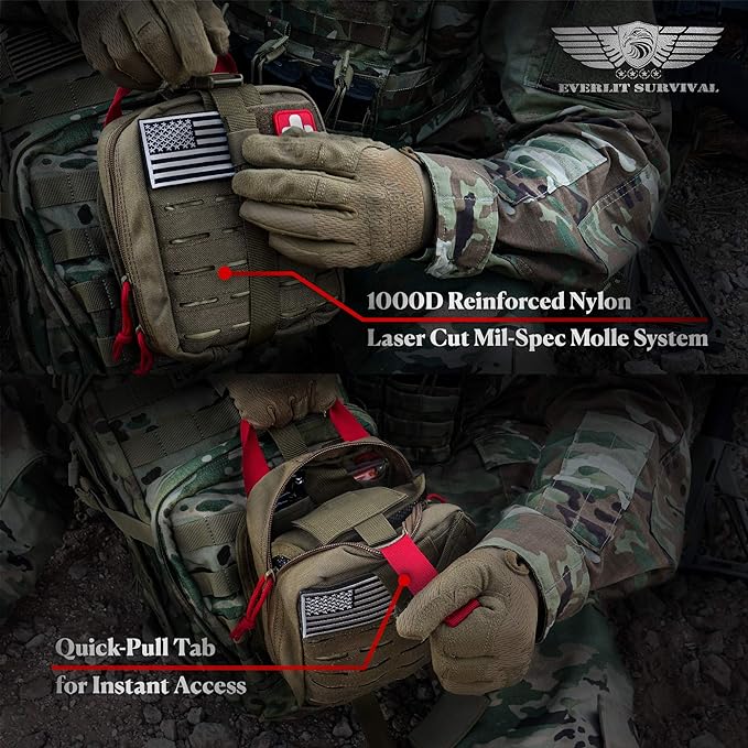 Everlit Survival Upgraded Survival First Aid Kit Emergency Gear Trauma Kit with 1000D Nylon Laser Cut Tactical EMT Pouch for Outdoor, Camping, Hunting, Hiking, Earthquake, Home, Office