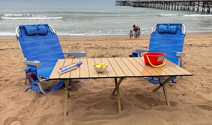 Portable Low Alluminum Roll Up Travel Folding Table for Beach, Camping, & Picnic – Compact, Lightweight, Multi-Purpose for Indoor & Outdoor Use