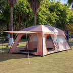 KTT Large Family Cabin Tent 10-12 Person,14.1X10X6.58ft,2 Rooms,3 Storage Pockets,2 Bay-Windows 3 Doors and 3 Windows with Mesh,Straight Wall,Waterproof,Double Layer,Big Tent for Outdoor,Camping