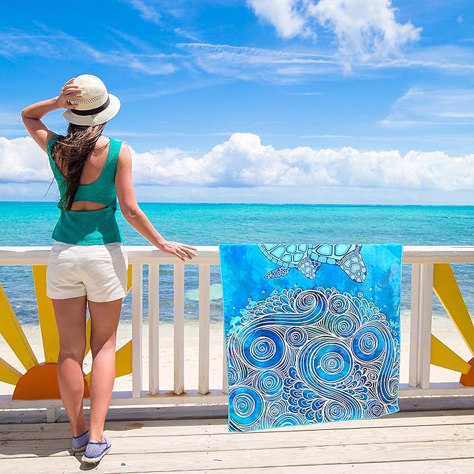 Elite Trend Microfiber Beach Towel for Adults with Bag - Extra Large 78x35 inch Lightweight Sand Free Quick Dry Towel for Travel, Swimming, Yoga, Camping (Sea Turtle)