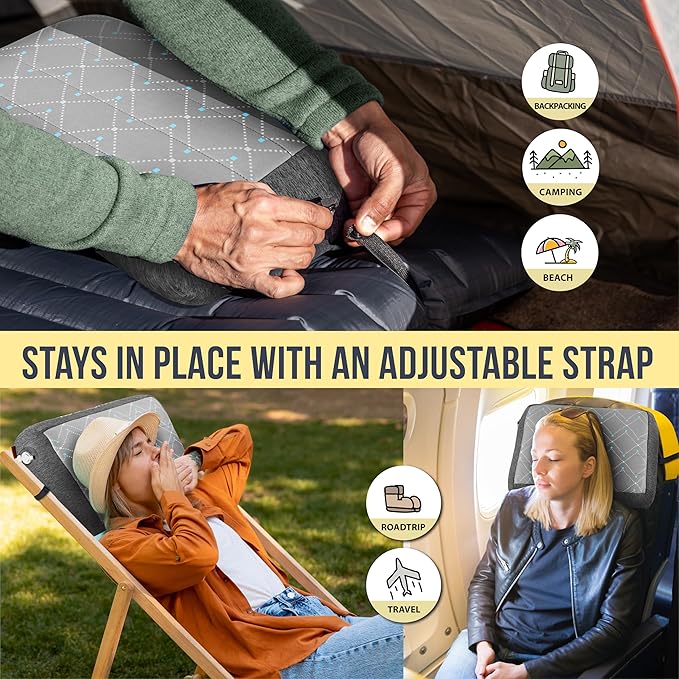 TREKOLOGY Premium Inflatable Camping Pillow with Removable Foam-Padded Case – Noise-Reducing, Ergonomic Design for Outdoor, Backpacking, and Air Travel ALUFT Pro