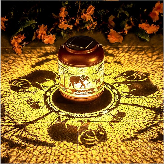 Elephant Solar Lanterns Outdoor Waterproof Hanging Solar Lights Elephant Gifts for Women/Men/Elephant Lovers Gifts Metal Decorative LED Elephant Lanterns for Garden Decor,Patio,Lawn,Pathway,Yard