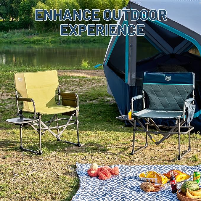 TIMBER RIDGE Aluminum Camping Directors Chair with Side Table Pocket, Portable Folding Heavy Duty Lawn Chair for Fishing Trip Picnic Concert Outdoor 400lbs, Navy 2 Pack