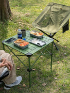 iClimb Lightweight Stable Alu. Folding Square Table Roll Up Top with Carry Bag for Camping Picnic Backyards BBQ Camp Kitchen (Green, M)