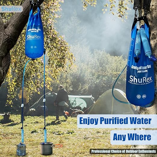 Gravity Fed Water Filtration System with Adjustable Tree Strap, Large Gravity Bag with Filter Straw, Water Purifier Survival for Travel, Backpacking, and Emergency Preparedness (12L)