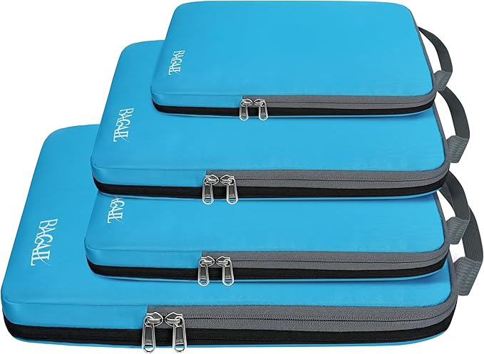 BAGAIL 4 Set/6 Set/8 Set Compression Packing Cubes Travel Accessories Expandable Packing Organizers (Cloth Pattern, 4-Blue)