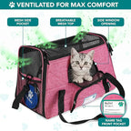 PetAmi Airline Approved Pet Carrier for Cats & Small Dogs, Soft Sided TSA Travel Carrier Bag Sherpa Bed, Breathable Mesh Ventilation, Collapsible Bowl, Fit Under Seat, Up to 18 lbs, Small Heather Pink