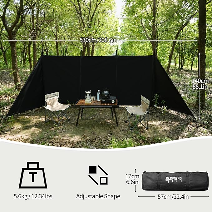 Wind Blocker Camping Windbreaks | Privacy Fence Stove Windshield Shelter | Portable Lightweight Windproof Sunshade for Outdoor Camping, Hiking, Picnic (Black)