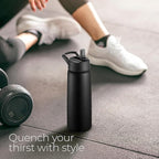 SipX™ Triple-Insulated Stainless Steel Water Bottle 25oz. With 3 Lids, BPA-Free Reusable Insulated Water Bottle Keeps Cold 24 Hours, Metal Water Bottle Made Of Sustainable Material For Hiking & Biking