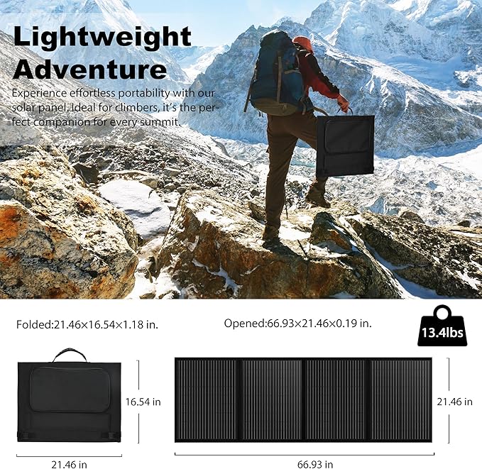 Portable 120 Watt 12V Foldable Solar Panel with Adjustable Kickstands and Waterproof IP65 Design for Power Station, Travel, Outdoor Camping, RVs, and Off-Grid Applications
