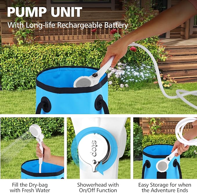 Portable Shower for Camping, 7800mAh Rechargeable Camping Shower with 3 Spray Modes, IPX7 Waterproof Portable Shower Pump for Outdoor, Hiking, Travel, Car, Pet-Long-Lasting Battery & Powerful Suction