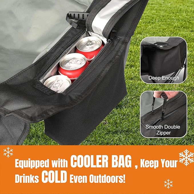 2 Pack Big Heavy Duty Camping Chairs with Cooler Bags, XL Fully Padded Folding Portable Camping Chairs for Adults, Oversized Outdoor Patio Lawn Chair with Arm Cup Holder Supports 450lbs