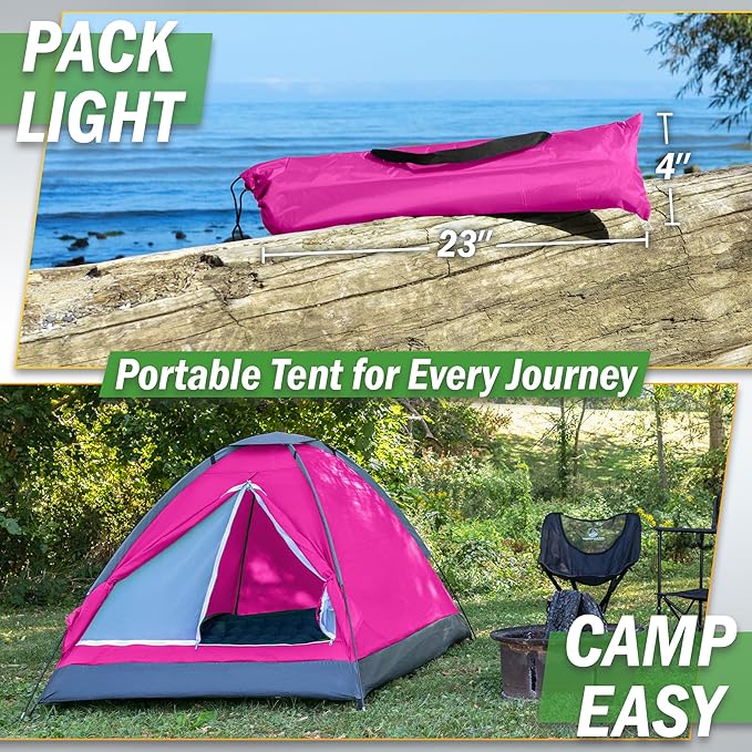 2 Person Camping Tent with Rain Fly and Carrying Bag – Lightweight Outdoor Pop Up Tents for Camping Essentials, Music Festivals, Backpacking, Hiking, or Beach Shelter by Wakeman Outdoors