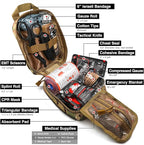 Survival First Aid Kit with Israeli Bandage, Splint, Chest Seal, Tactical Military Combat Molle IFAK for Wound Care, Bleeding Control, Trauma Hemorrhage and More