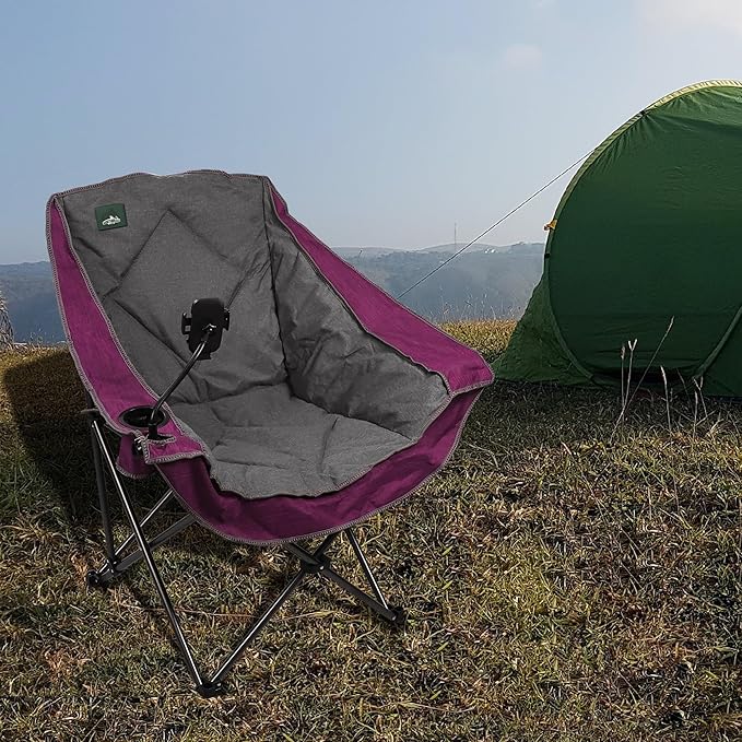 Northroad Oversized Foldable Camping Chair with Cell Phone Holder,Outdoor Padded Lawn Chair w/Cup Holder,Carry Bag for Beach, Hiking, and Picnics,Heavy-Duty 300-lbs Capacity, Purple