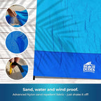 Sandproof Waterproof Beach Blanket Extra Large 108"x 84", Mat for Family, Quick Dry Ripstop Nylon Lightweight, Compact for Travel, Picnic, Camping w/ 4 Anchor Stakes and Carry Bag