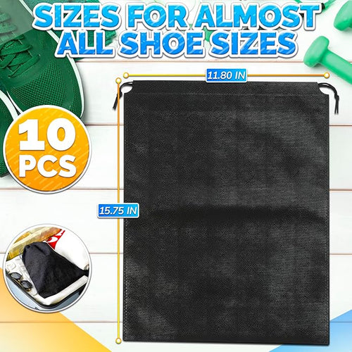 10 Pcs Travel Shoe Bags for Packing in Suitcase – 15.75” x 11.80” Lightweight Breathable Drawstring Shoe Bags for Storage – Dust-Proof Organizer for Sneakers, Heels, Sandals, Gym and Dance Shoes