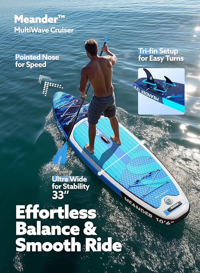 SLOOSH Inflatable Stand Up Paddle Board, 10'6" Inflatable Paddle Boards with Premium Accessories, Non-Slip EVA Deck, Ultra-Light Carry Bag Pump, Meander SUP for Youth & Adults