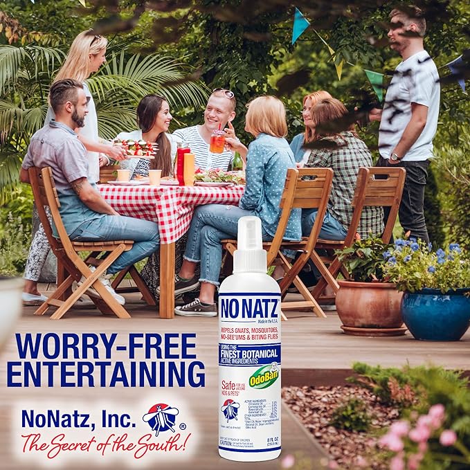 No Natz Botanical Bug Repellent, Effective for Gnat, Mosquito, and Biting Flies, Hand-Crafted and DEET-Free, Non-Greasy Formula, 8 Ounce and 2 Ounce Spray Bottle, 2-Pack