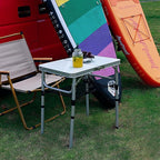 Small Folding Camping Table, 2ft Portable Picnic Table Aluminum 24" x 16" Folding Table, 3 Adjustable Heights Portable Lightweight Table Dining Table for RV, Picnic, Beach (White)