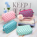 PAZIMIIK Checkered Makeup Bag for Purse Portable Zipper Make Up Pouch Small Cosmetic Case for Travel Accessories Arctic Blue
