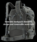 Large Tactical Backpack Bag with Stowable Shoulder Straps for Hiking, Camping, Traveling, Bug-Out 58L