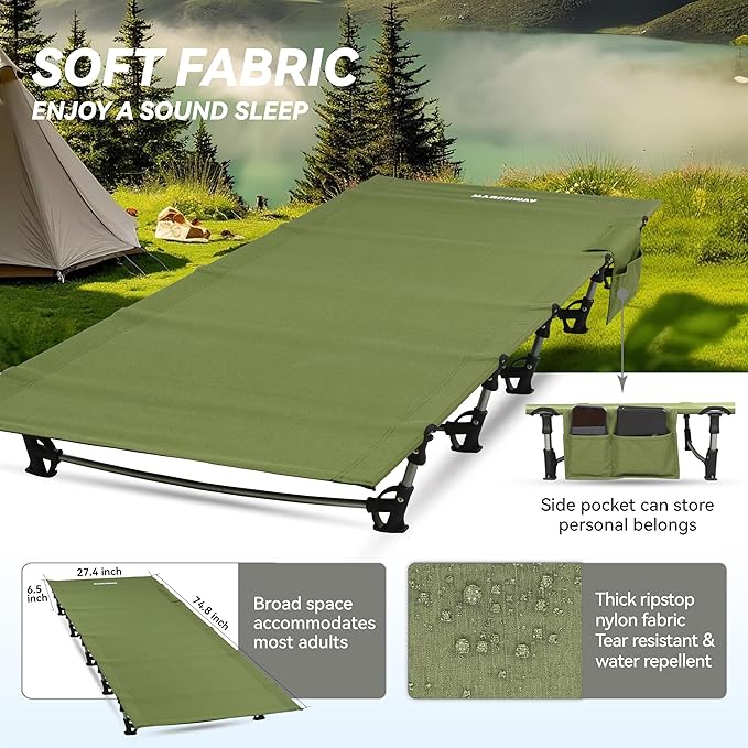 MARCHWAY Ultralight Folding Tent Camping Cot Bed, Portable Compact for Outdoor Travel, Base Camp, Hiking, Mountaineering, Lightweight Backpacking (Army Green)