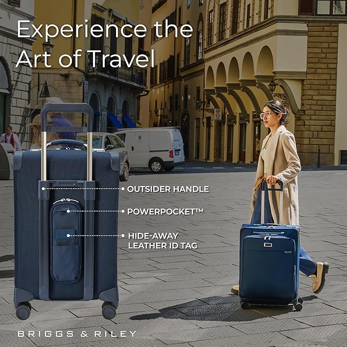 Briggs & Riley Essential 22" Carry On Expandable Spinner - Luggage for Travel, Suitcases with Wheels, Softside Rolling Bag for Men & Women, Self-Repairing Zipper - Baseline Collection, Navy