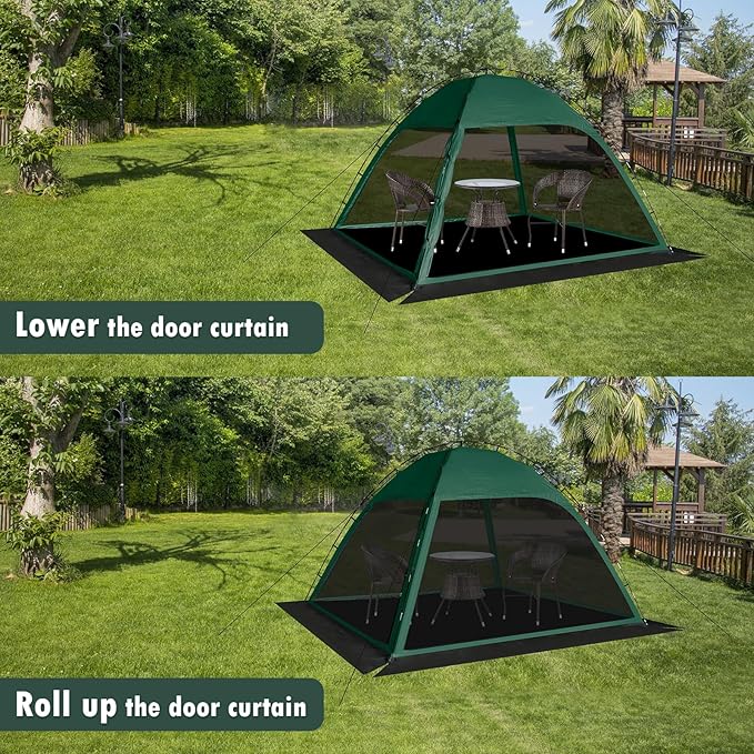 Screen Tent with Removable Floor, Siebwin Large 10'x10' Gazebos with Mosquito Netting and Removable Floor Sunproof Outdoor Canopy Tent for Backyard Party Outside Activities, Green