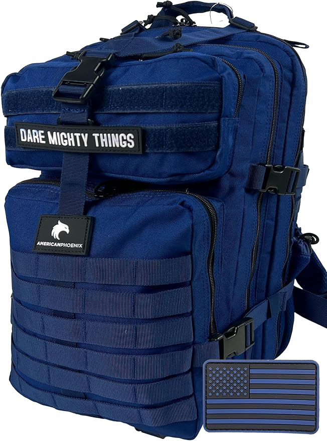 AMERICANPHOENIX 45L Elite Tactical Backpack | 3X Stronger Work & Military Backpack | Water Resistant and Heavy Duty | 3 Day MOLLE Bug Out Bag (Atlantic Blue)