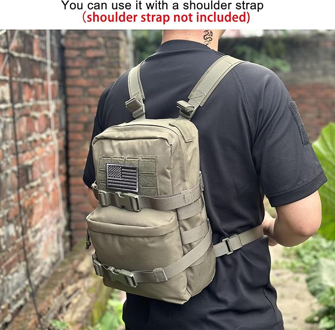 Tactical Mini Molle Hydration Pack,Molle Hydration Carrier with US Flag Water Resistant,Hydropack for Tactical Vest Backpack