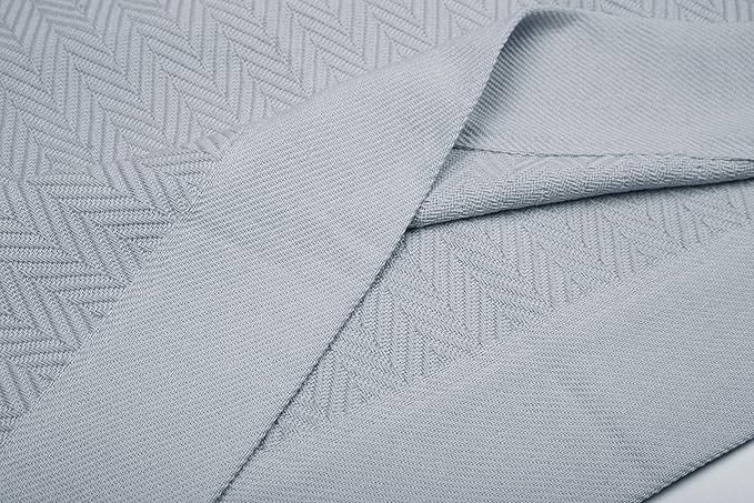 Threadmill Luxury Cotton Blankets for Queen Size Bed | All-Season 100% Cotton Queen Size Blanket | Herringbone Cozy, Soft Breathable Fall Thermal Blanket fits Full Size Bed | Scottish Grey