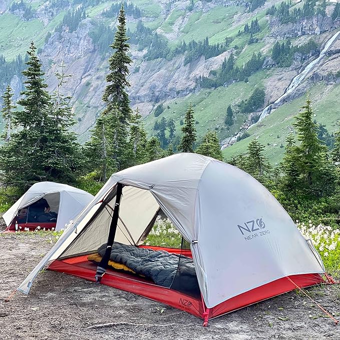 Near Zero 1-3 Person Ultralight Backpacking Tents, up to 2 Doors, 20D Ripstop Waterproof Sealed Nylon, Freestanding, Rainfly, 3 Season, with Lightweight Aluminum Frame. Easy Setup System
