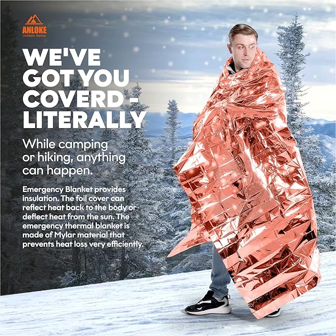 Emergency Blankets Mylar Thermal Blanket (4 Pack) of Gigantic Space Blanket 82 * 52 in. Survival Blankets Heavy Duty Camping Gear,First Aid, Silver+Orange