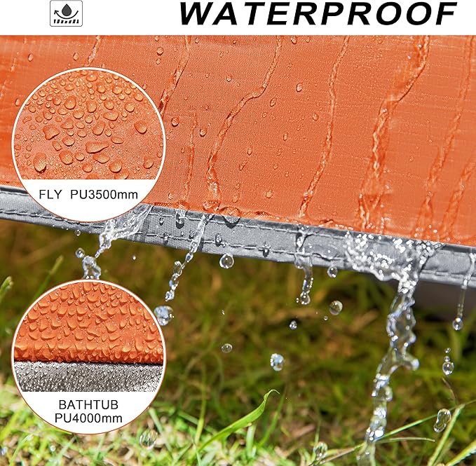 2-3 Person Backpacking Tent with Double Door 2 Vestibule, Waterproof Windproof Lightweight Easy Set Up 3 Season 2 Man Two Person Tent for Camping, Hiking, Motorcycle, Mountaineering with UPF 50+