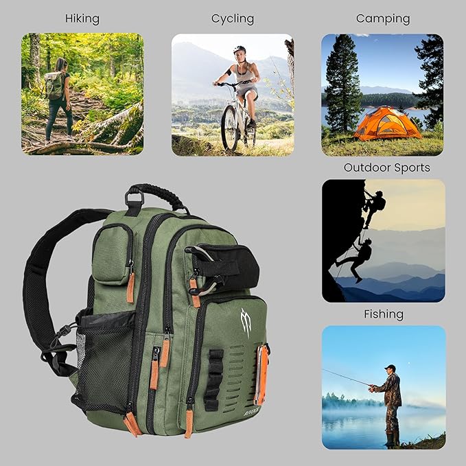 Fishing Tackle Backpack with Rod Holder 2 Tackle Boxes, Hydration Bladder - Insulated Cooler Pocket, 35L Camping Hiking Storage Bag, Fishing Gear and Equipment