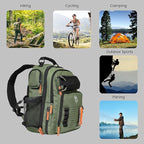 Fishing Tackle Backpack with Rod Holder 2 Tackle Boxes, Hydration Bladder - Insulated Cooler Pocket, 35L Camping Hiking Storage Bag, Fishing Gear and Equipment