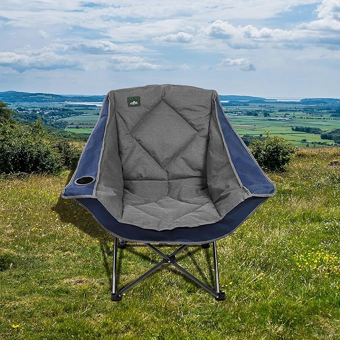 Northroad Oversized Foldable Camping Chair, Outdoor Padded Lawn Chair w/Cup Holder,Carry Bag for Beach, Hiking, and Picnics,Heavy-Duty 300-lbs Capacity, Blue