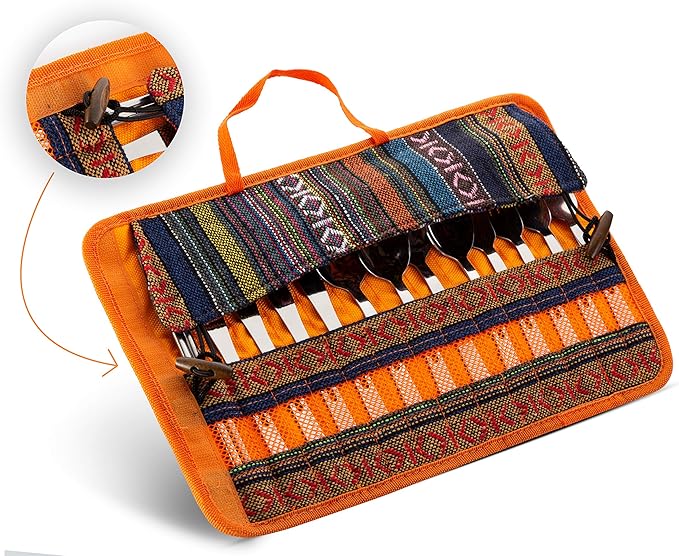 13 Piece Stainless Steel Family Cutlery Picnic Utensil Set with Travel Case for Camping | Hiking | BBQs - Includes Forks | Spoons | Knifes | Chopstick, Plus Nylon Commuter Case (Orange)